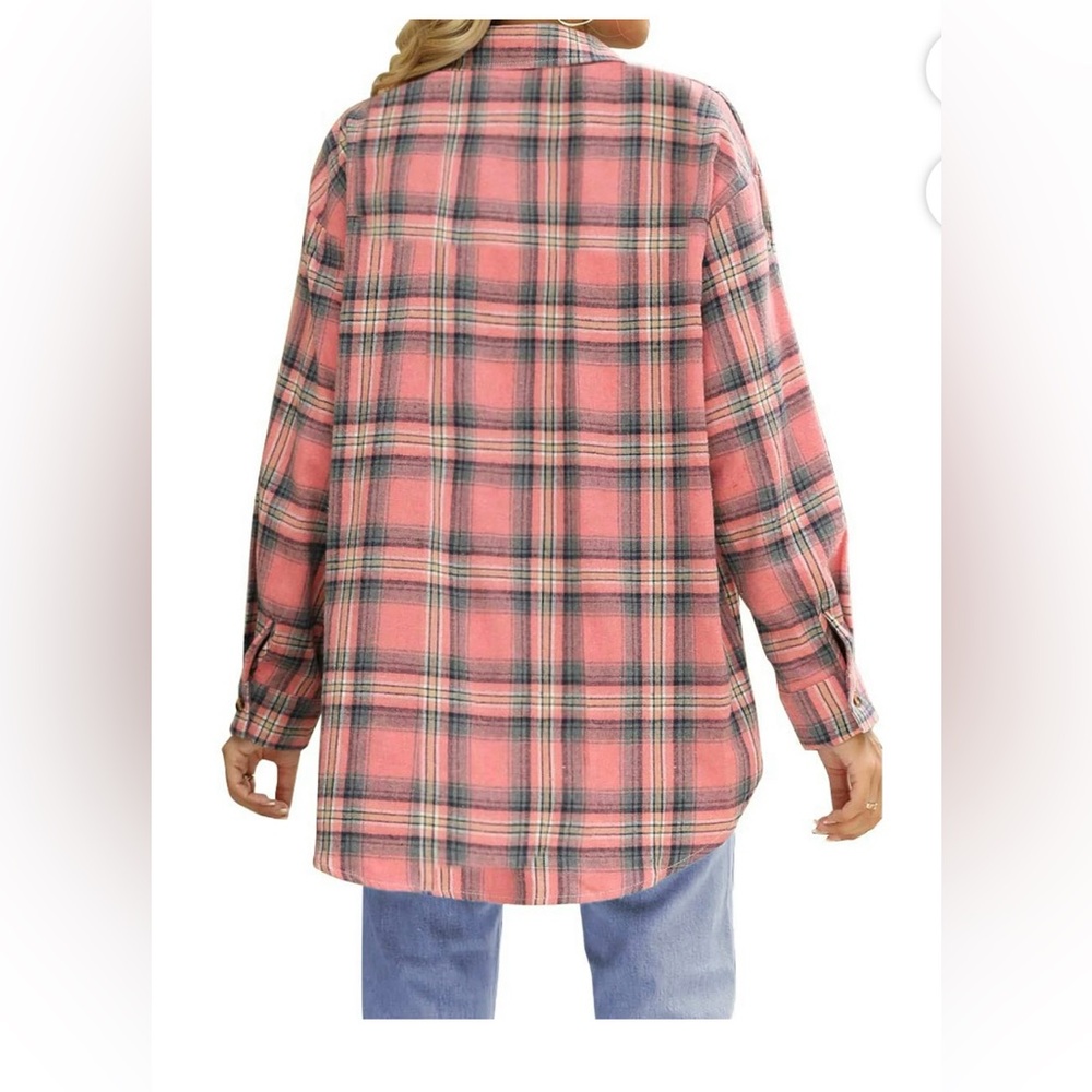 NWT Plaid Flannel Buttondown Shirt, Pink, Size Medium - Picture 3 of 12